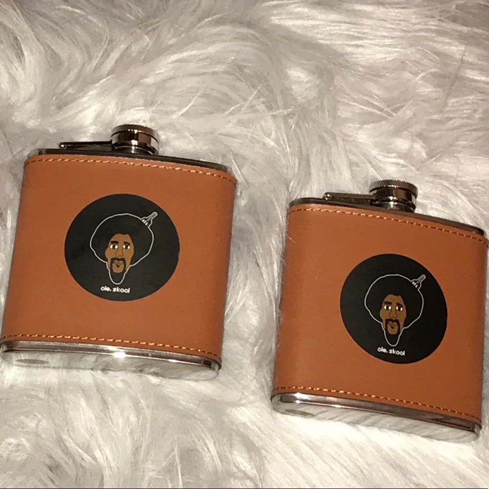 Genuine Leather Flask - OleSkool with Beard & Afro